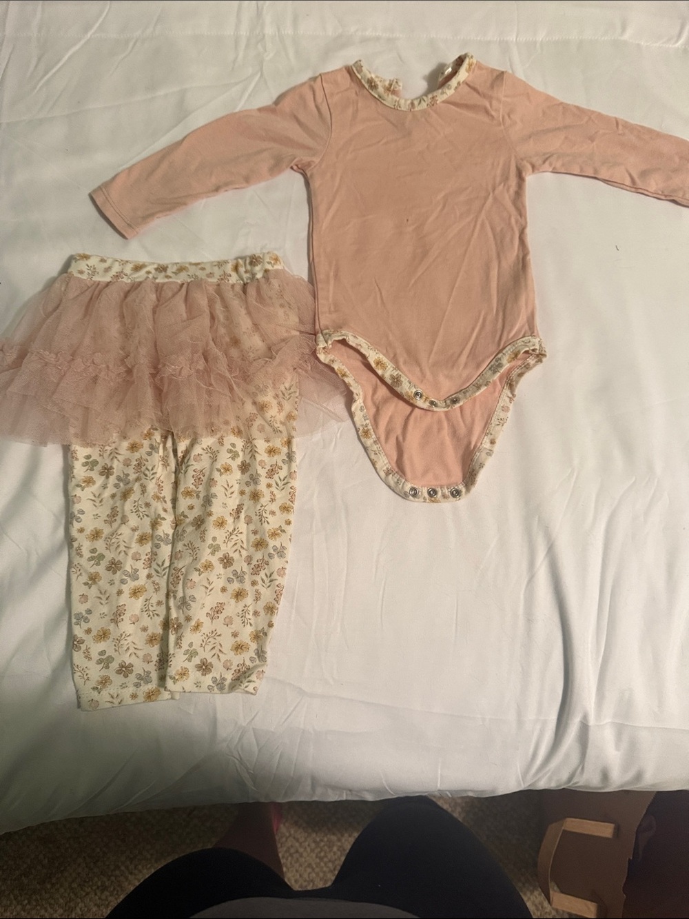 chick pea Peach Floral Bodysuit with Pink Tulle